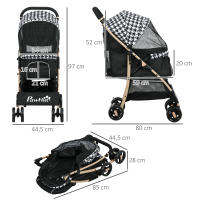 PawHut Cochecito para Perros Plegable Carrito para Mascotas con 2 Puertas Ventana de Malla Cesta de Almacenamiento Cuerda de Seguridad y Cojín 80x44,5x97 cm Negro - details 2