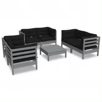 VIDAXL 3096252 juego de muebles de jardín de 7 piezas de madera de pino gris con cojines de poliéster - 1