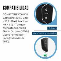 Banner - Funda silicona mando llave del coche 3 botones compatible con VW Golf negro-blanco