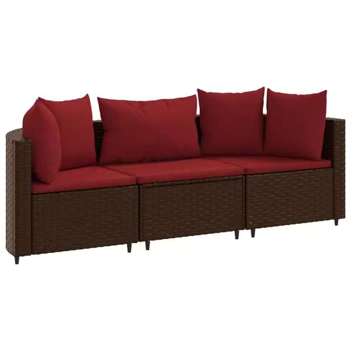 vidaXL Set sofás de jardín 3 piezas y cojines ratán sintético marrón - 1