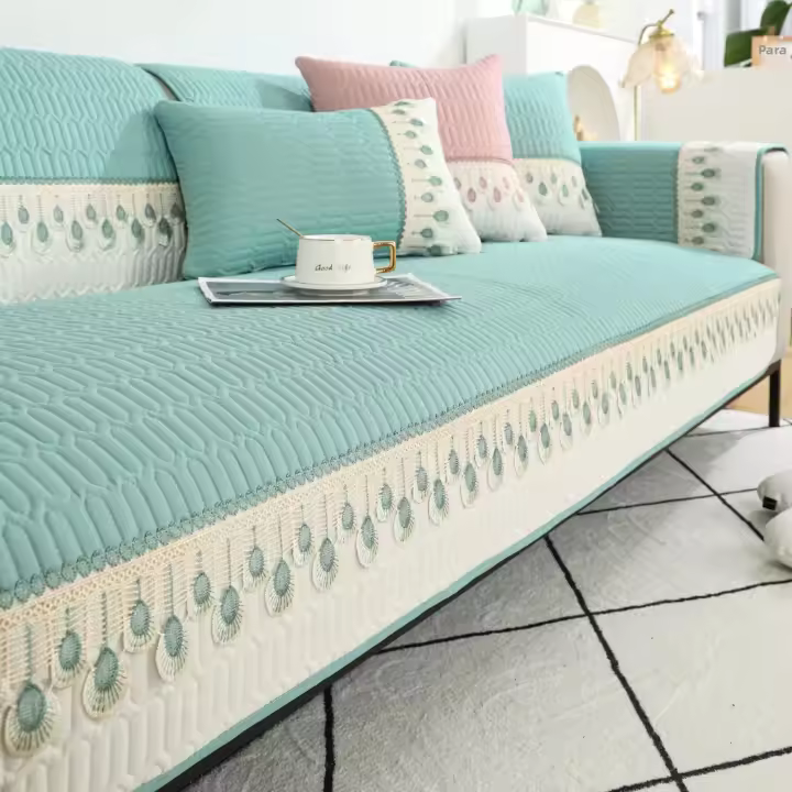 Cubierta De Sofá Lujo Con Bordado De Plumas 1pc Protege Y Mejora El Mueble Elegante Decoración Para Sala De Estar Poliéster 100% Antideslizante - 1