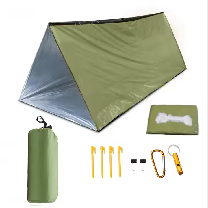 Set De Sobrevivencia Al Aire Libre Con Tienda De Campaña Herramientas De Seguridad Incluye Palos De Tierra Clip Silbato Y Bolso De Almacenamiento Portátil Para Viajes - 1
