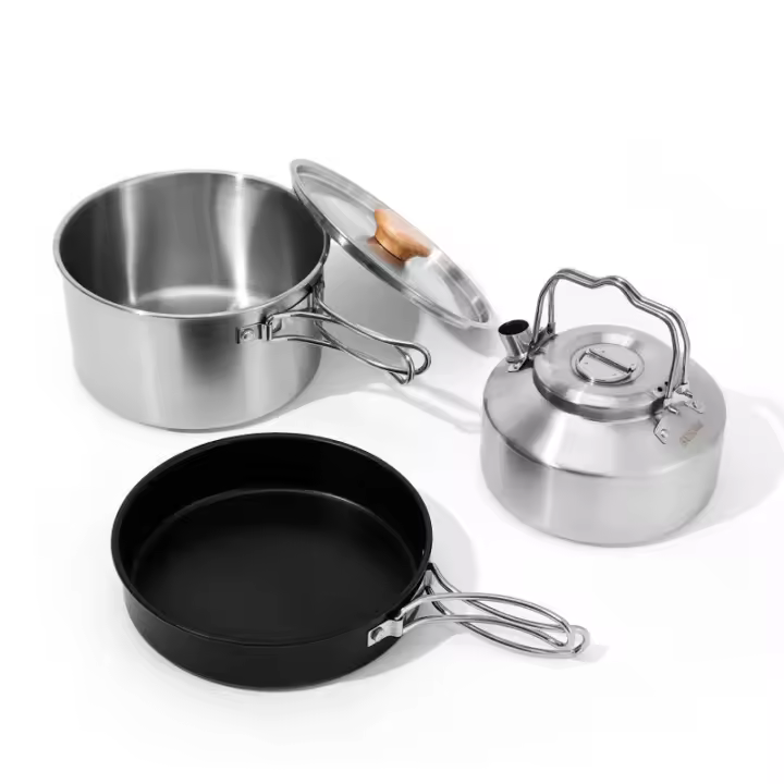 Juego De Cocina Al Aire Libre En Acero Inoxidable Para Camping Y Senderismo Kit De Comedor Portátil Con Sartén Fregadero Y Kettle Para 3-5 Personas - 1
