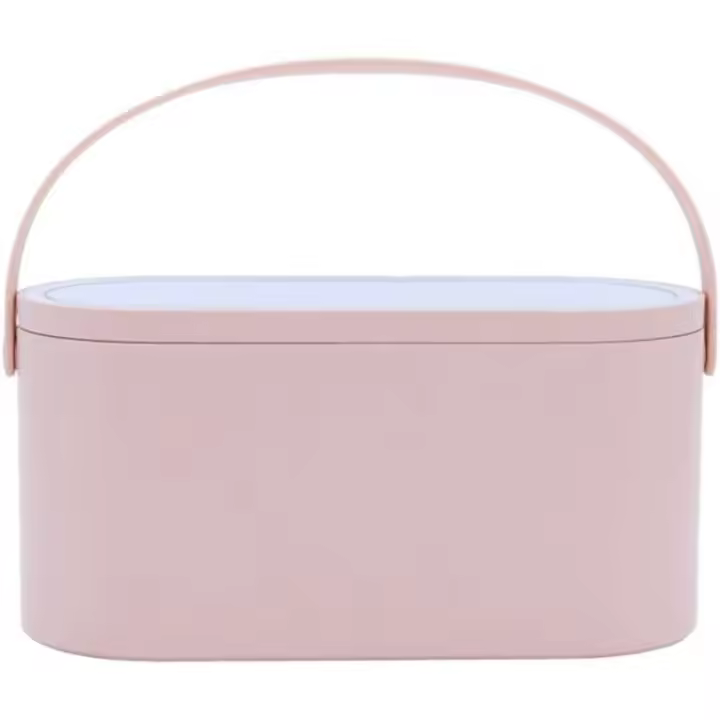 Estuche de maquillaje con espejo y mango con luz LED táctil,Organizador de maquillaje,Caja de almacenamiento de maquillaje rosa - 1