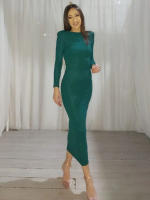 Vestido Midi De Encaje Mozision Para Mujer Con Espalda Descubierta Y Aros Elegante Y Sexy De Manga Larga Bodycon Para Fiesta - details 10