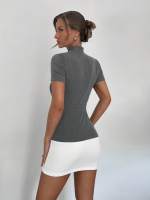 Vestido Ultra-corto De Estilo Elite Para Mujer En Primavera Y Verano Con Contraste De Colores Simple Para El Trabajo Y El Transporte Al Trabajo Con Cuello En Pie Y Estilo Lady Office - details 11