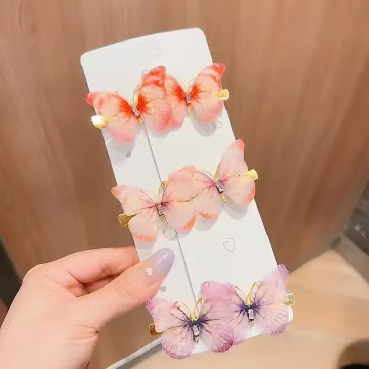 6PCS Clip Para El Cabello En Forma De Mariposa Con Gradiente De Colores Regalo Para Niña En Cumpleaños Accesorio Decorativo Para Mujer - 1