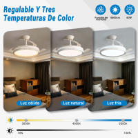 Lámpara de techo con ventilador invisible inteligente (ventilador de 30 W + luz de 60 W 5600 lm), control remoto silencioso, 6 velocidades ajustables, 3 temperaturas de color, motor reversible, para dormitorio y sala de estar. - details 2