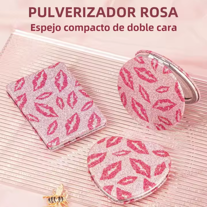 Espejo De Maquillaje Doble Cara Con Patrón De Brillo Portátil Y Estilo Regalo Perfecto Para Amados Adecuado Para Cualquier Occasión - 1