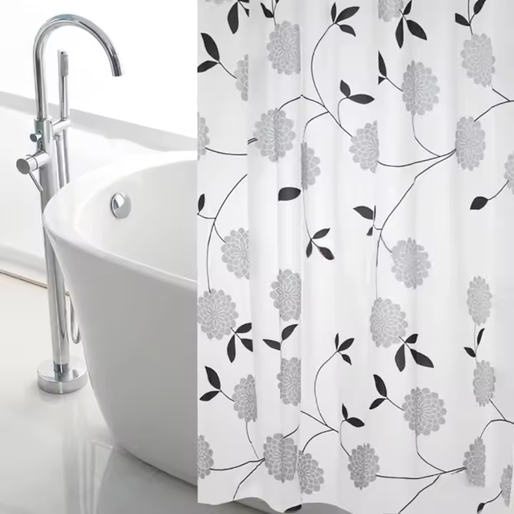 Cortina de Ducha con estampado floral de PEVA, antimoho, impermeable, para baño húmedo, longitudinal hasta el suelo, de plástico. - 1