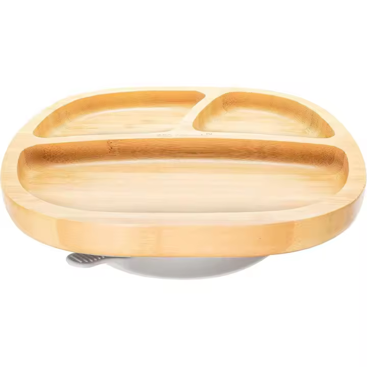 Platos para Niños de Bamboo con Base de Succión - ECO RASCALS- Color Gris - 1