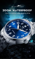 Reloj De Diversión WM Watch Welly Merck WM165 Para Hombre Resistente Al Agua 200M Serie Piloto Mecánico Automático Con Cristal De Zafiro Marcas Arábigas Acero Inoxidable - details 8