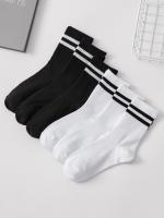Conjunto De 6 Pares De Medias De Manga Media Para Mujer En Negro Y Blanco Absorbentes De Sudor Transpirables Y Versátiles - details 5