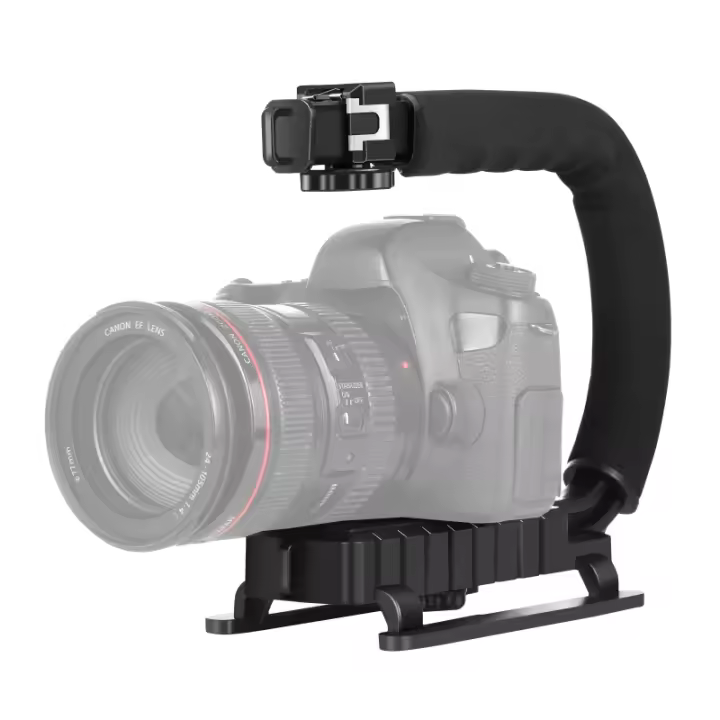 PULUZ-estabilizador de cámara SLR de mano en forma de C, soporte de agarre de mango de cámara DV portátil ABS con zapata fría, carga máxima: 3kg - 1