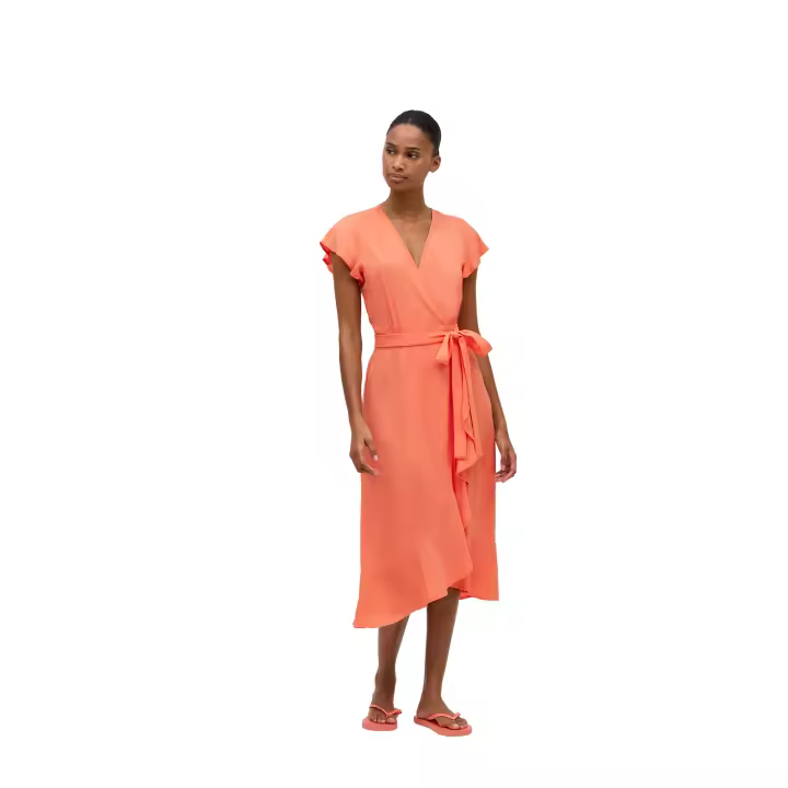 Ysabel Mora - Vestido midi cruzado manga corta coral - 1