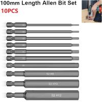 Juego De 10 Piezas De Llaves Allen De 1/4" Hex Head Broca De 100mm Largo S2 Acero Brocas Métricas Destornillador Multifuncional Antideslizante Magnético - details 0