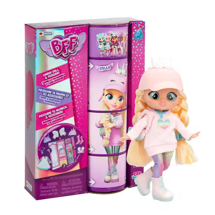 BFF BY BEBÉS LLORONES Bebés Llorones Stella | Muñeca fashion Coleccionable con Pelo largo, Ropa de tela y 9 Accesorios - Juguete regalo para niñas y niños +5 Años - 1