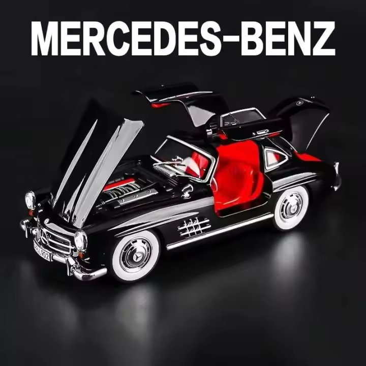 Modelo De Coche a Escala 1:24 Mercedes Benz 300SL Aleación Coche Clásico Vintage Diecast Metal Con Sonido Y Luz Regalo Para Niños Juguete De Colección - 1