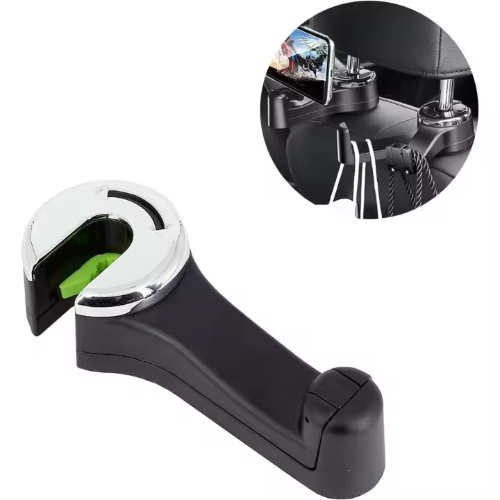 Oculto 2 en 1 con soporte para teléfono, 360 °   Reposacabezas con gancho giratorio para bolso, cartera, pillet (1 paquete). - 1