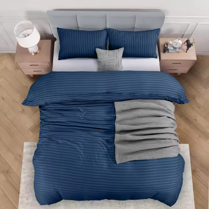 Utopia Bedding Super King Striped Navy Print Duvet Cover Set - Soft Microfibre Polyester - Bedding Quilt Cover Set - 1