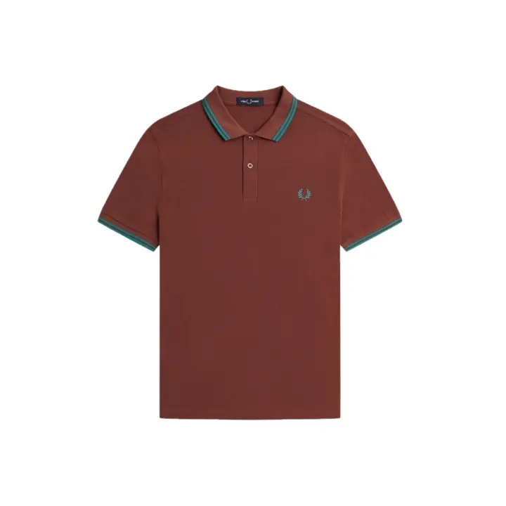 Fred Perry Slim Fit Twin Tipped Polo Whisky Brown / Deep Mint / Deep Mint - 1