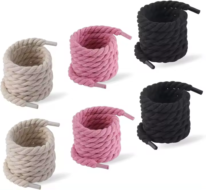 3 pares de cordones de cuerda, cordones gruesos anchos de 8 mm, redondos, 160 cm, cordones de cuerda gruesa para zapatos deportivos, zapatillas de deporte, Negro, beige, rosa, talla única - 1