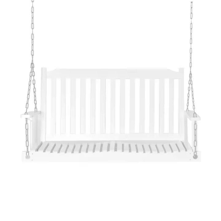 Taburete tilting para 2 personas, de Madera maciza, ideal para Terrazas y patios, color Blanco, dimensiones 117x69x60cm - 1