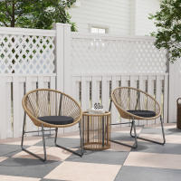 Outsunny Conjunto de Jardín Exterior de 3 Piezas Juego de 2 Sillas y Mesa de Ratán con Cojines Acolchados y Encimera de Vidrio Templado para Balcón Terraza Natural - details 1