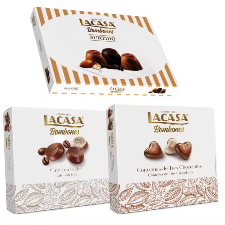 Pack Lacasa bombones surtido 95 G & bombones corazón tres chocolates 200 G & bombones café con leche 200 g - 1