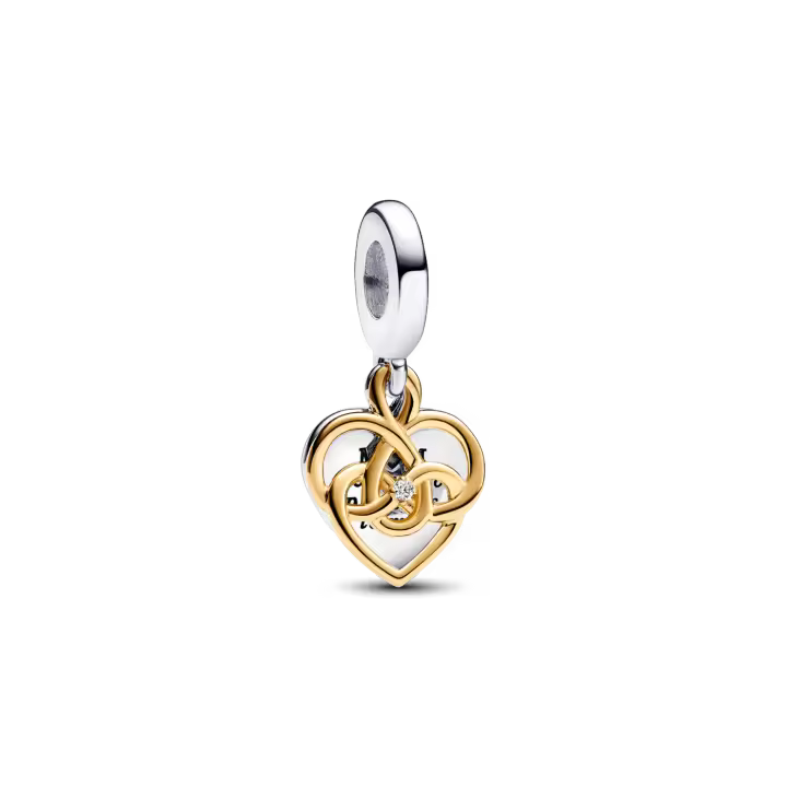 Charm Pandora Colgante Doble, Dorado y con Diamante Sintetico, Grabable Mamá 763237C01 - 1