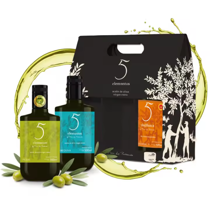 5 Elementos - Estuche Aceite de Oliva Virgen Extra Cornicabra, Arbequina y Picual 3x500 ml | Selección Gourmet de Variedades Premium - 1