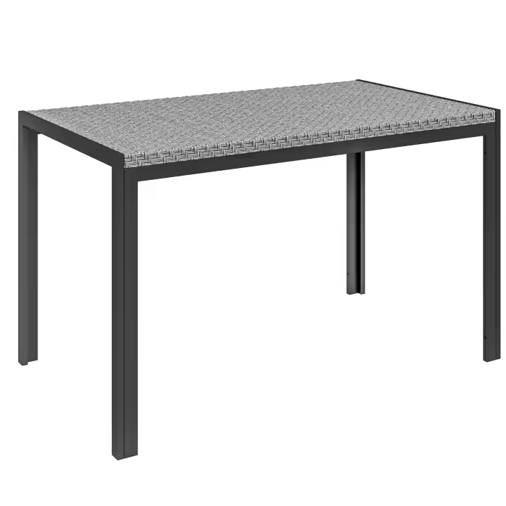 Outsunny Mesa de Comedor de Jardín de Ratán Sintético Mesa de Terraza Exterior con Estructura de Metal Resistente a Intemperie 120x70x72 cm Gris y Negro - 1