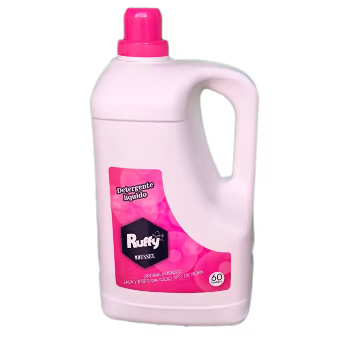 DETERGENTE LIQUIDO RUFFY MOUSSEL 5LITROS MUY CONCENTRADO PARA ROPA BLANCA Y DE COLOR - 1