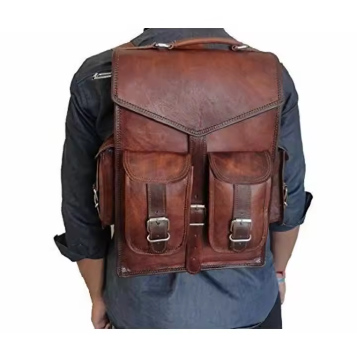 Men's Leather Backpack Bag Rucksack Messenger Laptop Satchel Genuine Vintage - 1