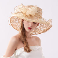 Sombrero De Flores Para Mujer Organza Gran Borde Para Bodas Y Té En La Iglesia Sombrero De Sol Casual De Polyester Floral - details 10