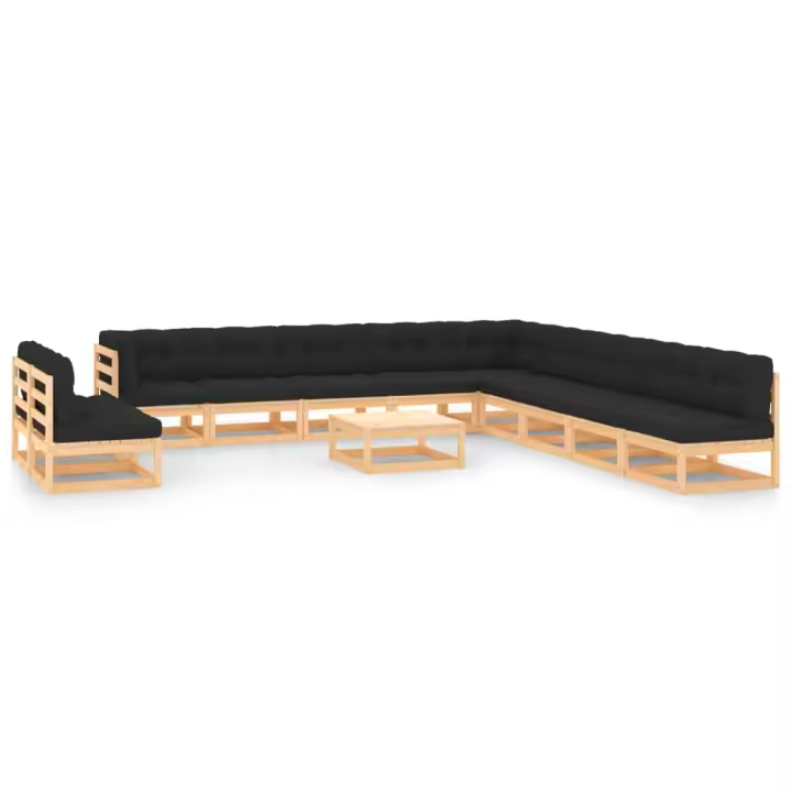 vidaXL Muebles de jardín 12 pzas con cojines antracita madera maciza - 1