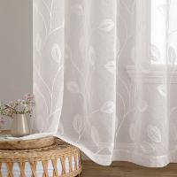 Cortinas Salon Modernas con Bordado de Hojas 2 Piezas, Lindas Cortinas Visillos Dormitorio Matrimonio con Ojales, Cortinas Translucidas Salón con Hojas Motivos Blanco - details 3