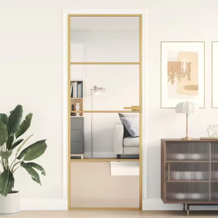 vidaXL Puerta de interior dorada vidrio templado y aluminio 76x201,5cm - 1