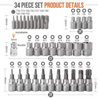 Juego Profesional De 34 Piezas De Destornilladores Torx Y E-Torx En Caja Herramienta Manual Con Encaje 1/4" 3/8" 1/2" Male Y Female - details 4