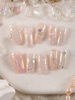 10Pcs Uñas Postizas Presión Aurora Estrellas Dibujadas Tres Dimensiones Uñas Falsas Kit De Arte De Uñas DIY Para El Escritorio Y El Día a Día - details 0