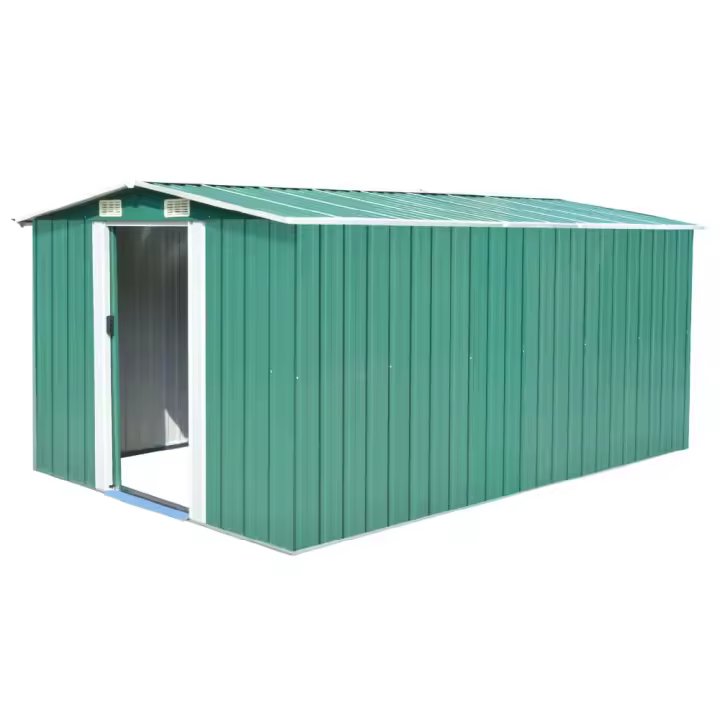 vidaXL CASETA DE JARDÍN METAL VERDE 257X392X181 CM - 1
