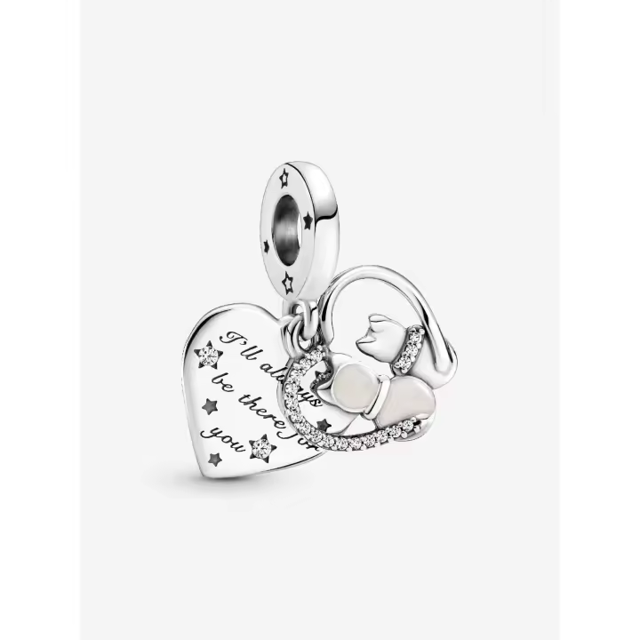 Pandora - Charm Colgante de Gatos y Corazones-Plata de - 1