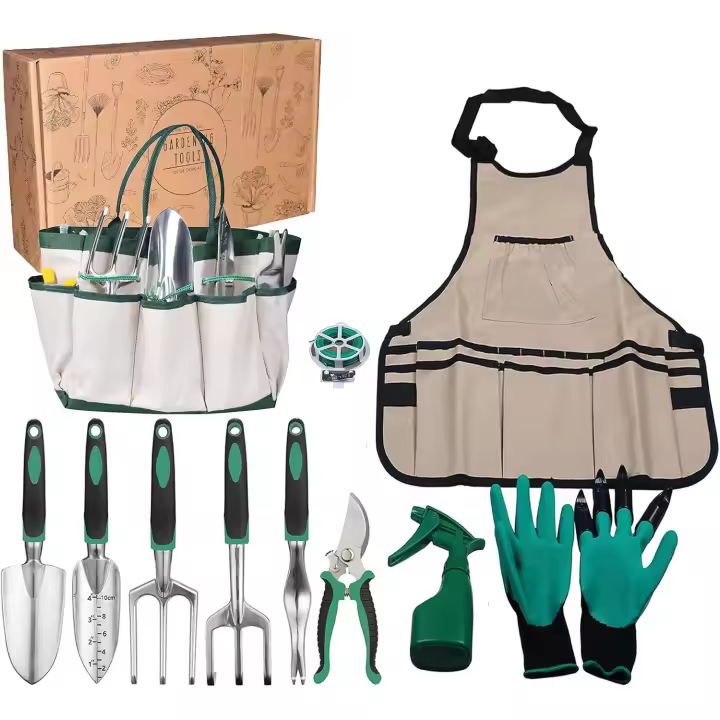 Juego de herramientas de jardinería de 11 piezas with Mango para hambres y Mujeres, ideal Como June. Herramientas manuales de Aluminio de alta resistencia con delantal y Bolsa de almacenamiento. - 1