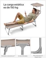 Tumbona Plegable con Parasol y Respaldo Reclinable, Ideal para Jardín, Piscina y Terraza, 193x53x29 cm, Capacidad de 150 kg - details 26