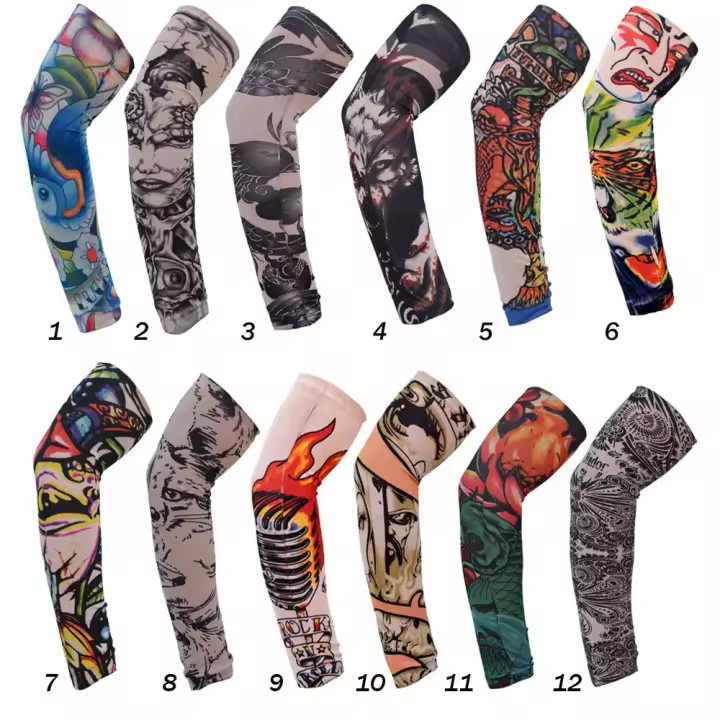 1Pcs Protección Solar Deportiva Para Hombres Manguitos De Brazo Con Estampado De Flores Y Tatuajes Cubierta Para Baloncesto Y Exterior - 1