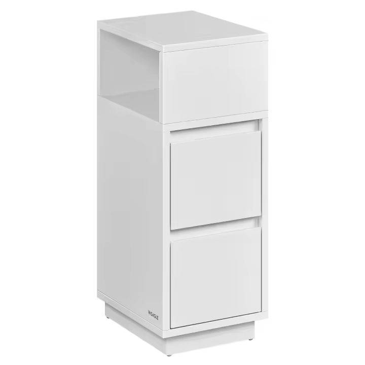 VASAGLE Mesita de Noche Estrecha, Mesa Auxiliar con 2 Cajones y Compartimento Abierto, Encajable a la Izquierda o a la Derecha, Dormitorio, Salón, Negro Ébano/Beige Natural y Blanco Nube /Blanco Nube - 1