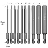 Juego De 10 Piezas De Llaves Allen De 1/4" Hex Head Broca De 100mm Largo S2 Acero Brocas Métricas Destornillador Multifuncional Antideslizante Magnético - details 4