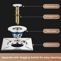Desagüe De Piso De Ducha Cuadrado Tapa Pop up Para Baño Y Fregadero Diseño De Pedal Cepillo Para Capturar Pelos Para El Hogar - details 3
