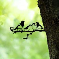 Arte De Pared De Acero Silueta De Cuatro Pájaros En Ramas: Decoración Estilizada Para Jardín Patio Y Exterior Sin Originales Ni Certificaciones - details 0