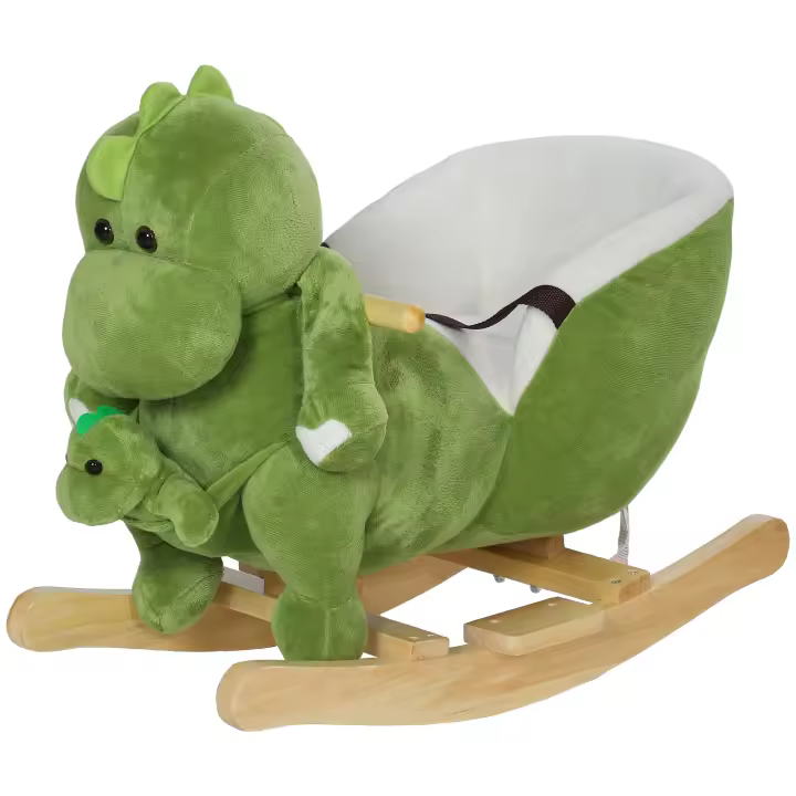 AIYAPLAY Caballo balancín de dinosaurio mecedor para niños, juguete balancín para bebés con cinturón de seguridad y 32 canciones, regalo para niños y niñas de 18 a 36 meses, verde - 1